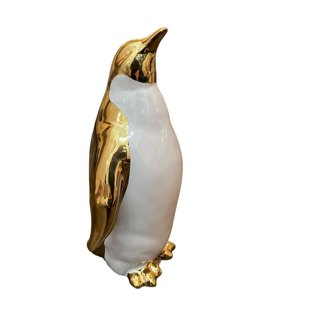 NEW Glam Gold & White Ceramic Penguin Figurine 9.5in Chic Holiday Decor